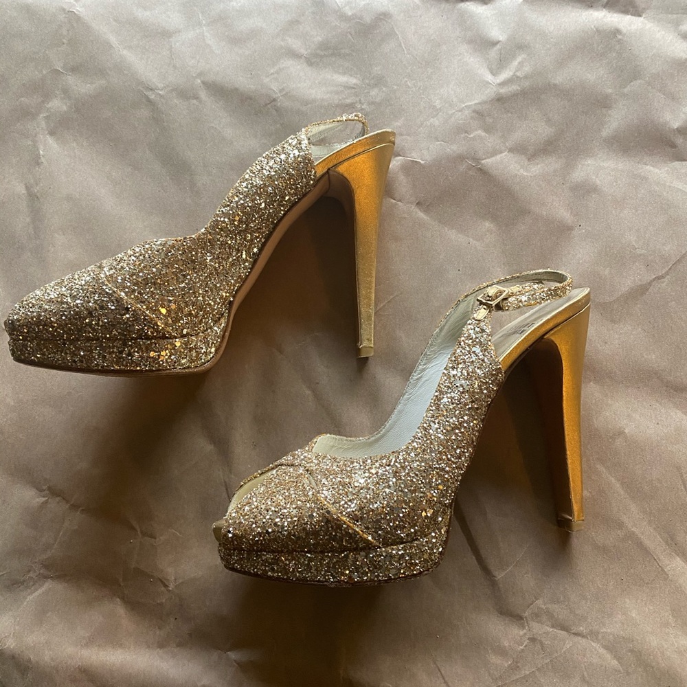 Stewart weitzman gold glitter heels